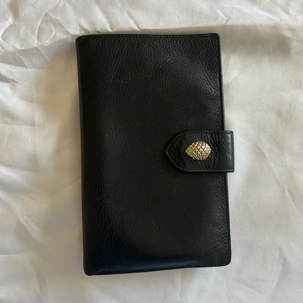 Vintage Black Leather Snap-Closure Organizer Wallet